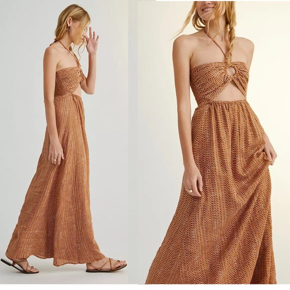 Faithfull Cut-Out Linen Midi Dress new with tag  US size 12 - Picture 2 of 7